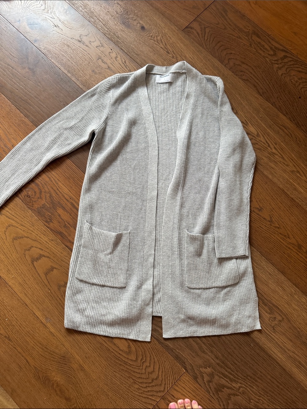 Old Navy Long Open-Front Ribbed Cardigan - Light Beige